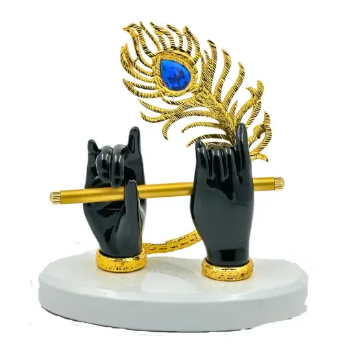 Black Krishna with Flute, Poly Resin, 3.5x2 Inches, 3-Year Warranty