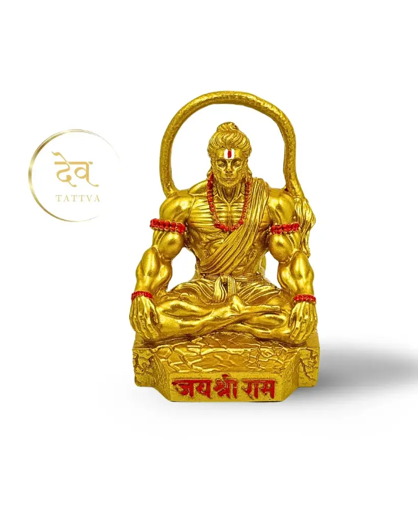 Golden Mahabali Meditating Hanuman, Polyresin, 3-Year Warranty