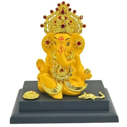 Graceful Yellow Ganpati with Gold-Plated Jewelry, Poly Resin, 3-Year Color Warranty