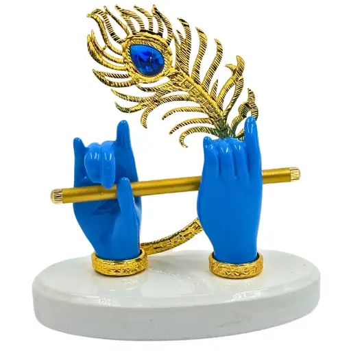 Blue Krishna with Flute, Poly Resin, 3.5x2 Inches, 3-Year Warranty