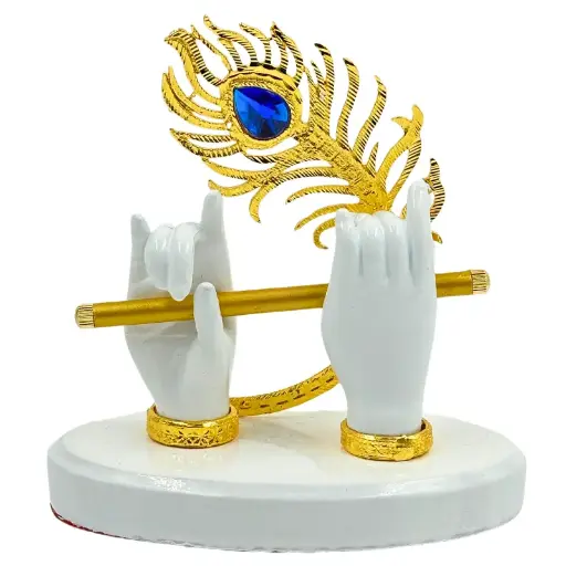 White Krishna with Flute, Poly Resin, 3.5x2 Inches, 3-Year Warranty
