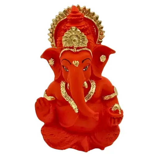 Red Ganpati, Poly Resin, 3.5x2 Inches, 3-Year Warranty
