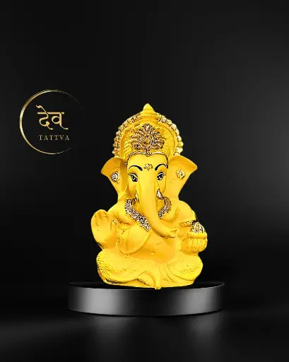 Titwala Yellow Ganpati, Poly Resin, 3.5x2 Inches, 3-Year Warranty