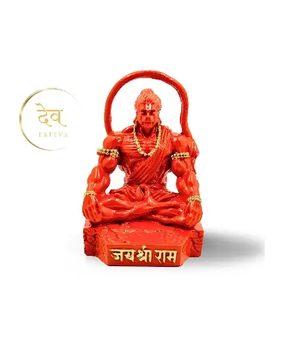 Orange Mahabali Meditating Hanuman, Polyresin, 3-Year Warranty